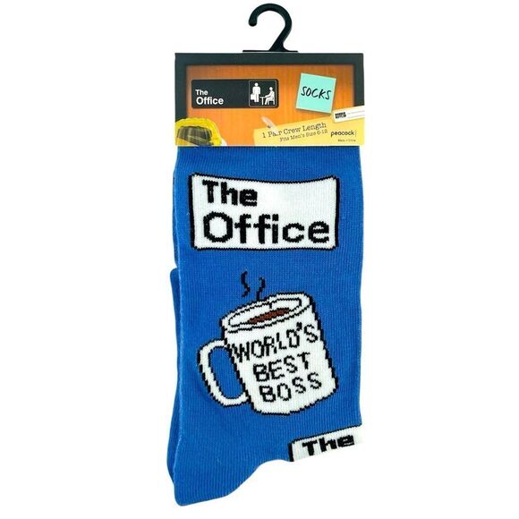 The Office World’s Best Boss Blue Men’s Casual Dressy Crew Socks Size 6-12 - Picture 1 of 6